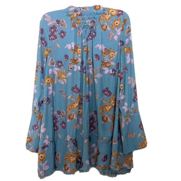 Free People So Fine Pebble Crepe Smocked Floral Tunic Top XS Fairy Cottagecore - Picture 5 of 10
